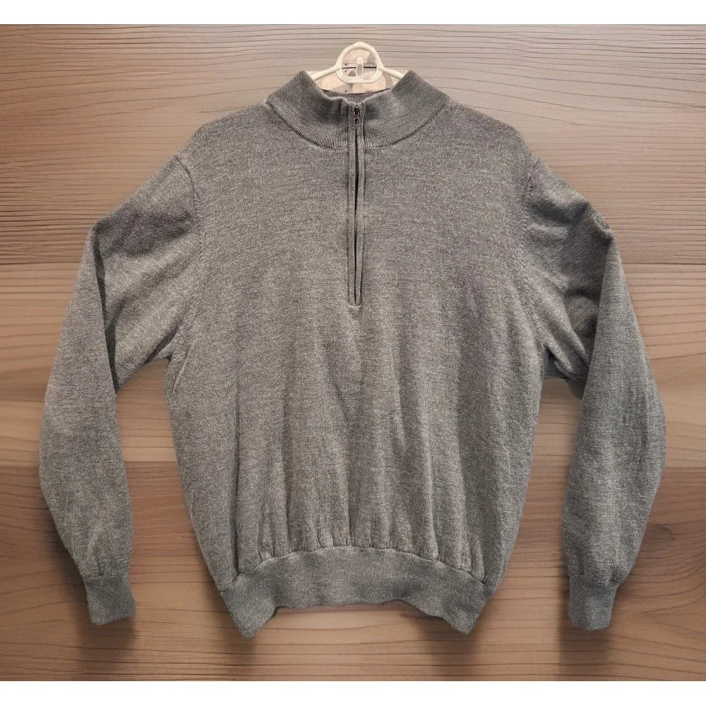 TURTLESON Mens 1/4 Zip Sweater L Gray Pullover Merino Wool Insulated Golf Logo
